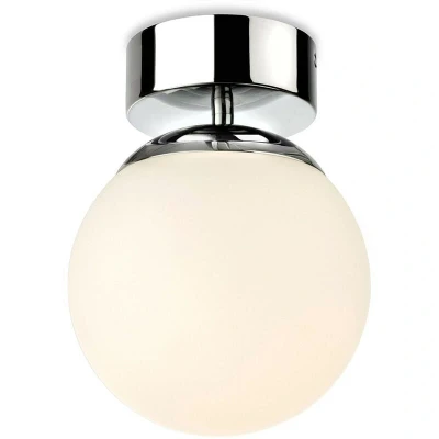 Image of Brook Bathroom Globe LED Flush Ceiling Fitting Chrome with Opal White Glass IP44