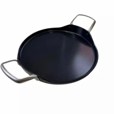 Image of Black Round Plancha Griddle Grill Pan 28cm /11&#039;&#039; Ceramic Non Stick PFAS PFOA Free, Works on Gas, Ceramic, Electric &amp; Induction Cooktops