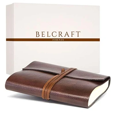 Image of Tivoli Refillable Recycled Leather Bound Journal, Made in Italy, Including Gift Box, A5 (15x21 cm) Brown