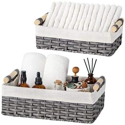 Image of GRANNY SAYS Gray Wicker Baskets, Decorative Baskets for Shelves, Basket Organizer with Handles, Small Organizing, Toilet Paper Set of 2
