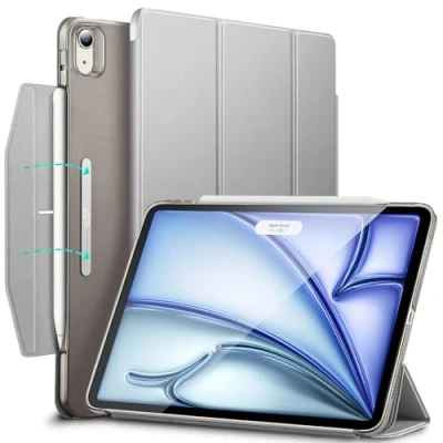 Image of ESR iPad Case Compatible with Air 11 Inch (2024) M2, 6th Generation/Air 5th Generation 2022/Air 4th 2020 Pencil Holder, Trifold Stand Smart Clasp, Ascend Series, Grey