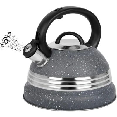 Image of Belle Vous Grey Whistling Tea Kettle 3L Pot for Stovetop/Induction Stove Top Stainless Steel Hot Water Camping Teapot Tea/Coffee