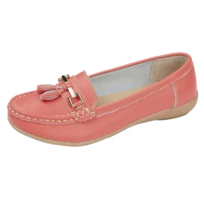 Image of Jo &amp; Joe Womens Nautical Leather Loafer (Coral 5 UK)