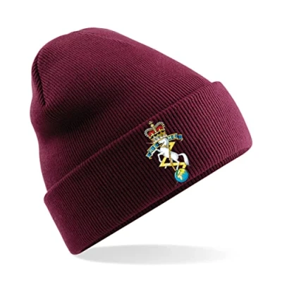 Image of PSave Royal Electrical and Mechanical Engineers REME Insignia Mens Premium Embroidered Beanie Hat, Bob Hat British Army Military (Maroon)