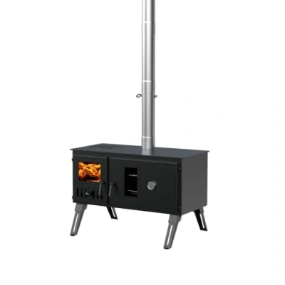 Image of DWD® &quot;Galloway &quot;Camping Stove Outdoor Portable Wood Log Burner Double Oven complete with Flue, Spark Cap, Shelf