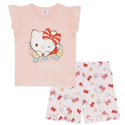 Image of Hello Kitty Frilled Sleeves Girls 100% Cotton Short Pyjama Set 9 10 Years