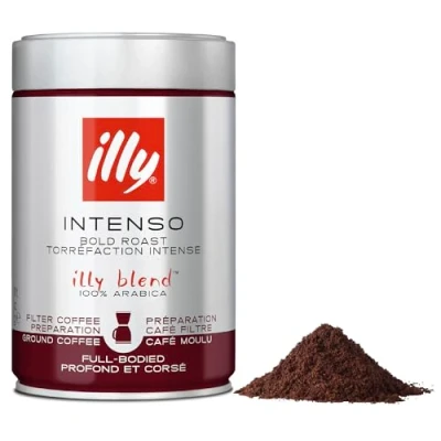 Image of illy Coffee Intenso Filter Dark Roast 100% Arabica Ideal for Filter/Cafetiere Preparation 250g Tin