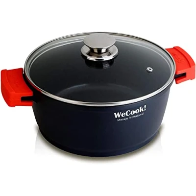 Image of Wecook Ecochef Titanium High Induction Casserole Dish Glass Lid 28 cm 5 Non Stick Layers Quantanium Ecological Without PFOA, Cast Aluminium mm, 12.5 High, Silicone Handles, Vitro Ceramic, Gas,