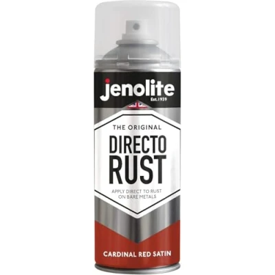Image of JENOLITE Directorust Spray Paint Satin Finish CARDINAL RED 400ml Direct To Rust for Metal All In One Multi Surface Metal, Wood, Plastic, Ceramic RAL 3001