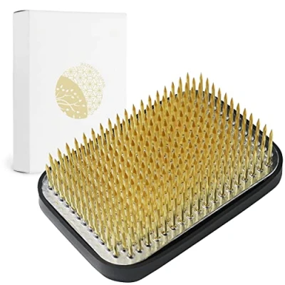 Image of Wazakura Ikebana Kenzan Flower Holder 3.2&quot; (83mm) Rectangular Square, Made in Japan Arranging Accessories Pin Frog Tool Brass