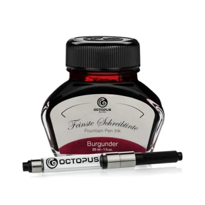 Image of Octopus Fluids Burgunder Writing ink including converter, Fountain pen in glass, Calligraphy for dip pen, Red 30ml