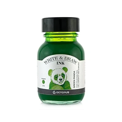 Image of Octopus Write and Draw Ink 373 Green Panda Waterproof for Writing Drawing, Calligraphy Ink, Non fading Drawing Fountain Pen, Green, 50 ml