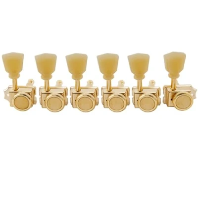 Image of Musiclily Pro 6 inline Vintage Guitar Locking Tuners Tuning Pegs Keys Machine Heads Set for Strat Tele Style Electric Guitar, Gold Keystone Button