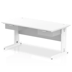 Image of Impulse 1600x800 Desk White/White Cable Managed 2x1 Drawer Fixed Ped