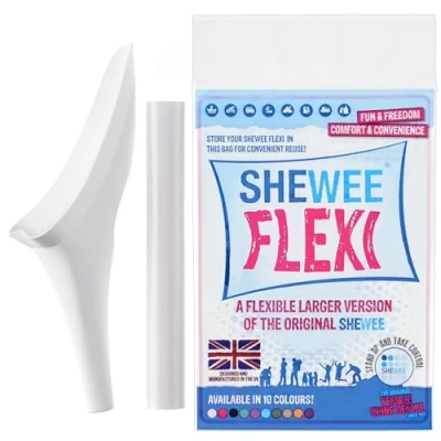 Image of SHEWEE Flexi the Original Female Urinal Made in UK Reusable, Flexible &amp; Portable Urination Device. Festival, Camping, Car, Hiking Essentials for Women. Stand to Pee Funnel White