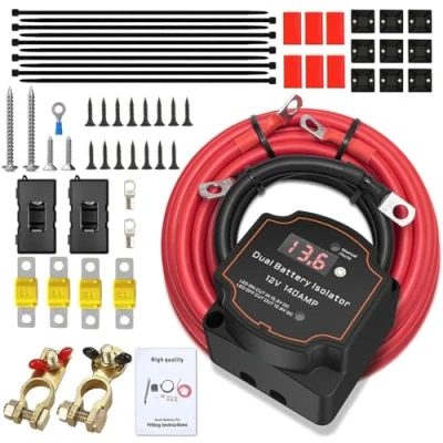Image of 5M 12V 140 Amp Split Charge Relay Kit, Voltage Sensitive Kit with LED Screen Display, VSR Smart Dual Battery Isolator Automatic Disconnect Switch, for Campervan SUV ATV RV Boat Vehicles