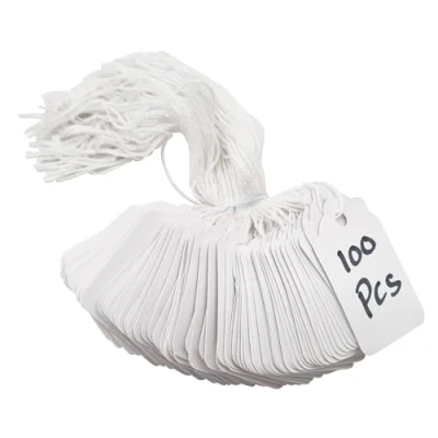 Image of Swift Strung Tags White Card Clothing Parcel Label String Hanging Gift Swing Tickets Kraft Hang Price Labelling 32mm x 22mm (Pack of 100)