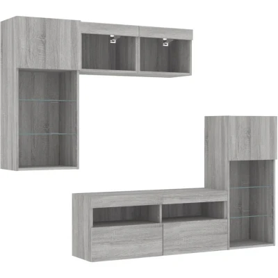 Image of vidaXL 5 Piece TV Wall Units with LED Grey Sonoma Engineered Wood