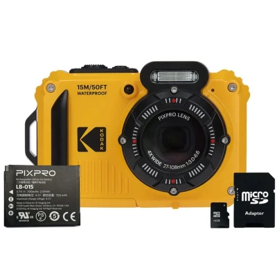 Image of Kodak PIXPRO WPZ2 16MP 4x Zoom Tough Camera Kit inc Additional LB 015 Li Ion Battery &amp; 16GB MicroSD Card Yellow