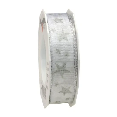 Image of C.E. Pattberg Präsent Arktis Wired &amp; Printed Ribbon White 25 mm width, 20 m length