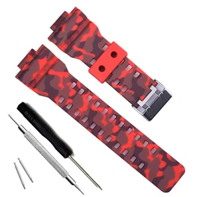 Image of My Time OliBoPo Natural Resin Replacement Watch Band Strap for Casio Mens G Shock GD120/GA 100/GA 110/GA 100C (Camouflage Red)