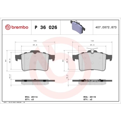 Image of C2D3792, C2D60655 Brake pad set BREMBO P 36 026 excl. wear warning contact without accessories JAGUAR: XJ Saloon, XF Sportbrake