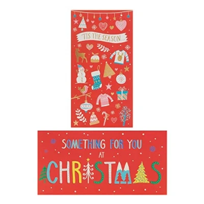 Image of Christmas Gift Card/Money Wallet Multipack of 4 in 2 Designs Bright Festive Design