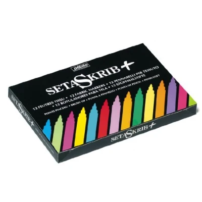 Image of Pebeo SetaSkrib+ Fabric Felt Tip Marker Set, Box of 12, Assorted Colors