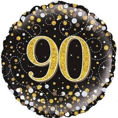 Image of OaktreeUK 210450 Oaktree 18&quot; 90th Sparkling Fizz Birthday Black &amp; Gold Holographic