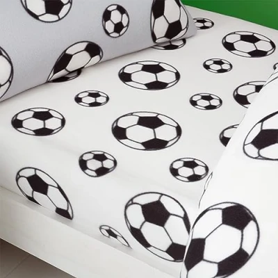 Image of Catherine Lansfield Cosy Football Fleece Single Fitted Sheet White