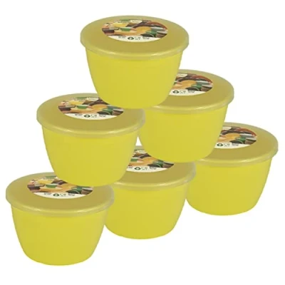 Image of Just Pudding Basins Pastel Colours 1/2 Pint 0.5pt Basin and Clear Lid Pack of 6 Plastic Steaming Bowls Primrose Yellow (Yellow)