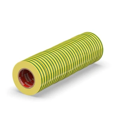 Image of ERKO electrical insulation tape Yellow Green 15mm x 10m 10 pack for wires, High flexibility, adhesive strength tape, sealing Strong PVC