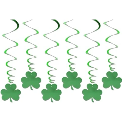 Image of Quickdraw 12 x Hanging PVC &amp; Paper Swirl Shamrock St Patrick&#039;s Day Irish Party Decorations