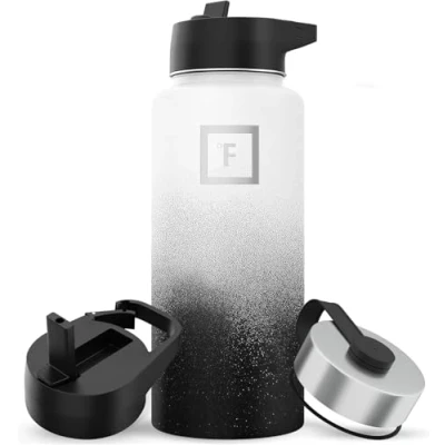 Image of Metal Water Bottle with Straw Lid 950ml 3 Lids Stainless Steel Double Walled Insulated Vacuum Leakproof Sports Gym Camping Hiking Hydration School Kids