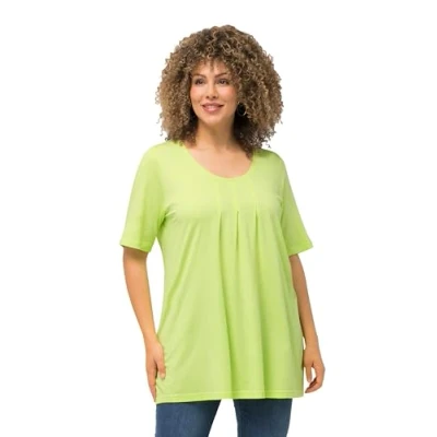 Image of Ulla Popken Women&#039;s T Shirt, Zierfalten, A Linie, Rundhals, Halbarm, Modal, Lime Green, 20 UK/22 UK