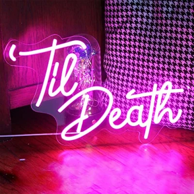 Image of Til Death Pink LED Neon Signs Wedding Birthday Party Wall Decor Sign Light Up Lights For Bedroom Living Room Anniversary Engagement USB 5V 16.9 X 10.2 inches