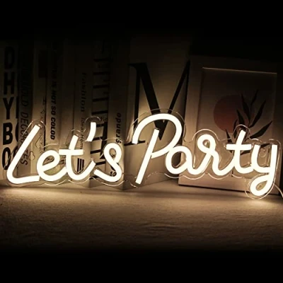 Image of SIGNSHIP Let&#039;s Party Neon Light Led Sign for Wall Decoration,USB Letter Art Decor Christmas Birthday Wedding Engagement Graduation Gift
