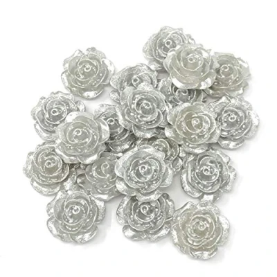 Image of Wedding Touches 20x Silver 20mm Resin Rose Shabby Chic Flatbacks Craft Cardmaking Embellishments