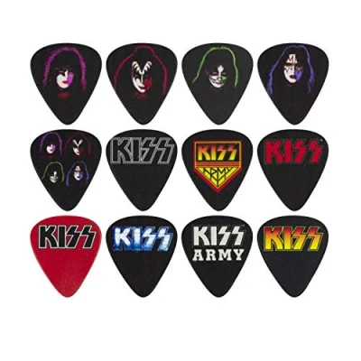 Image of Perri&#039;s Leathers Ltd. Guitar Picks Celluloid KISS Official Licensed Product Assorted Designs Medium 0.71mm 12 Pack For Acoustic/Bass/Electric Guitars Made in Canada (LP12 KISS1)