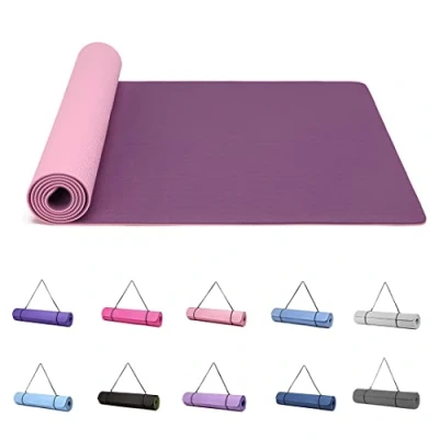 Image of Good Nite Yoga Mat Exercise Mats Workout Pilates Fitness for Women Men Non Slip Thick 6mm High Density Gymnastics with Carry Strap Tpe 183 x 61 0.6cm(Purple/Pink)