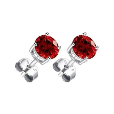 Image of Philip Jones Sterling Silver Dark Red Earrings Created with Zircondia® Crystals