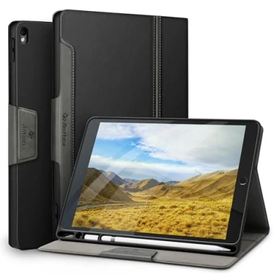 Image of Antbox Case for iPad Pro 10.5 2017 / Air 3 2019 with Built in Apple Pencil Holder Auto Sleep/Wake Function PU Leather Smart Cover Inch (Black)