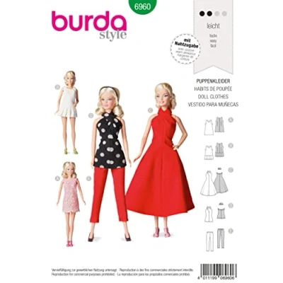 Image of Burda b6960 Doll Clothes Sewing Pattern 19 x 13 cm