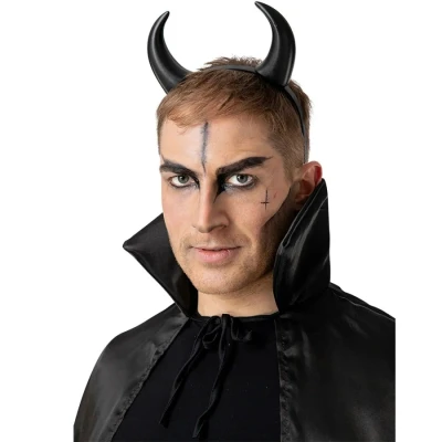 Image of Wicked Costumes Adult Devil Horns on Headband Black Fancy Dress Accessory