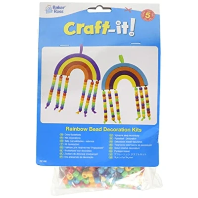 Image of Baker Ross FE186 Rainbow Bead Decoration Kits Pack of 5, Creative Art And Craft Actvities For Kids To Make Decorate