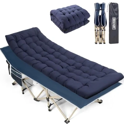 Image of OVERMONT Folding Camping Bed with Mattress 550LBS Support Extra Wide 28in Heavy Duty Sleeping Beds Carry Bag Upgrade 2400D Oxford Cloth Portable for Home, Office, Beach and