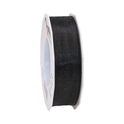 Image of Präsent Four Seasons Organza Wired Edge Ribbon Black 25 mm Width, m Length