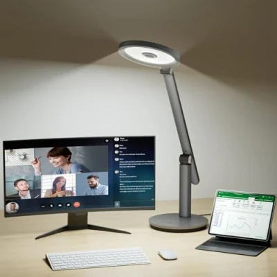Image of Honeywell Desk Lamp for Home Office H6 Sunturalux™ Eye Caring LED Light with Auto Dimming, Memory &amp; Timer Function, 18W/800LM Max, 2700K 5000K, 7 Level Dimmable Reading Study (Grey)
