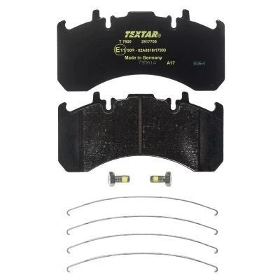 Image of 5001864380, 7420560415, 7421496557, 7422921066 brake pad set TEXTAR 2917705 prepared for wear indicator with caliper screws accessories