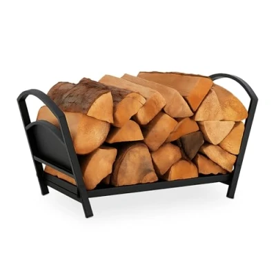 Image of Relaxdays Firewood Basket, Fireplace Storage for Wood, Foldable, HxWxD: 33 x 66 30.5 cm, Indoor, Metal, Steel, Black